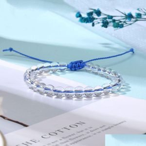 Pulsera de cuentas de cristal transparente de moda con cuentas 8 mm de cristal de cuarzo transparente Amistad trenzada suelta para mujer joyería Drop Deliv Dhgarden Dhp3R