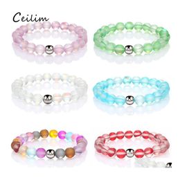 Perlé Fashion Design Colorf Verre Cristal Naturel Flash Pierre Perle Bracelet Pour Femmes Hommes 8Mm DL Polonais Givré Pierre De Lune Élastique D Dh2Lk