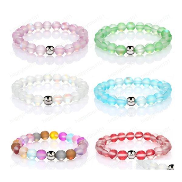 Design de mode perlé colorf en verre Crystal Natural Flash Stone Perle Bracelet pour femmes hommes 8 mm Dl Polisme Grosté Moonstone élastique D Dhbag