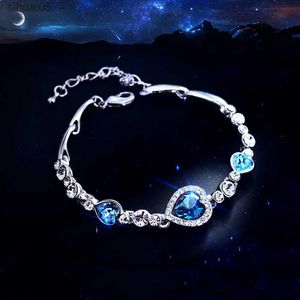 Moda con cuentas Corazón del océano Mar Pulseras de cristal Clásico Azul Rhinestone Corazón Encantos Brazaletes Pulsera Mujer Joyería Regalos YQ240226