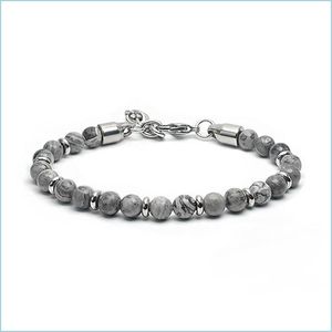 Bracelet en perles pour hommes, chaîne en acier inoxydable, pierre naturelle, œil de tigre, turquoise, perles de lave, bijoux, livraison directe, Dhh72