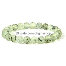 Perlé De Mode Naturel Vert Prehnites Pierre Perles Bracelet À La Main Femmes Hommes Ronde Améthystes Charme Bijoux Cadeau Drop Delivery Brace Dhysg