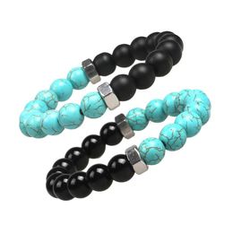 Pulseras de piedra natural de moda con cuentas 10Mm Mate Onyx Turquoises Beads Tapón de rosca Chakra Pulsera para hombres Mujeres Joyería Entrega de gota Dhaxd