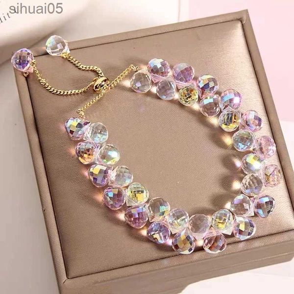 Moda con cuentas rosa brillante cuentas de piedra pulseras ajustables para niñas niños nueva pulsera de cristal artificial de Austria joyería de fiesta diaria YQ240226