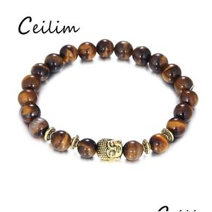 Cuentas de oración de moda Pulsera de cuentas de ojo de tigre Oro antiguo Encantos de Buda Religión Yoga Para hombres Mujeres Joyería de piedra natural Gota Del Dhioq