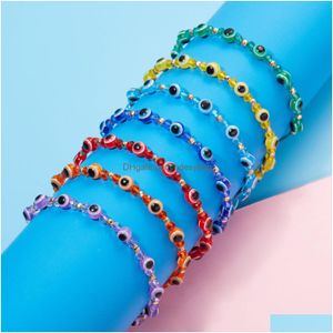 Perles de mode arc-en-ciel perles de cristal mauvais œil bleu brins bracelet pour couple hommes femmes ajuster corde chance amis main tresse bijoux D Dhvg1