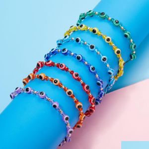Moda con cuentas Rainbow Crystal Beads Evil Blue Eye Strands Pulsera para un par de hombres Mujeres Ajuste de cuerda Luck LGBT Hand Braid Je Dhjfc