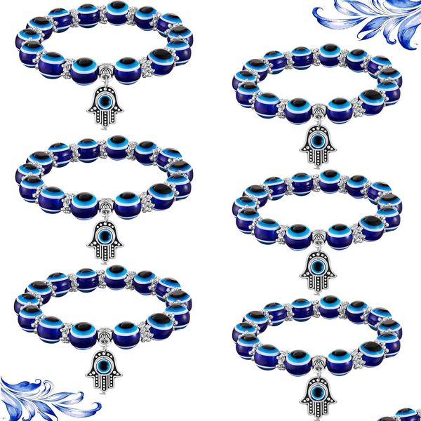 Perlé Mode Sier Couleur Strand Bracelet Mauvais Oeil Bleu Main Palm Bracelets Pour Femmes Perles Chaîne Vintage Bijoux Femme Drop Livrer Dhmgt