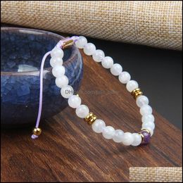 Kralen mode steenarmband 6 mm natuurlijke maansteen vlechten voor vrouwen meisje roestvrijstalen sieraden cadeau niet vervagen drop levering brace dhn7x