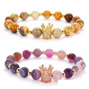 Mode Perlée Perles De Granit Patiné Bracelet Zircon Couronne Charmes Bracelets D'amitié Pour Les Femmes Meilleur Cadeau Cadeaux De Noël Drop Dhqct