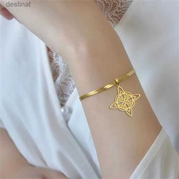 Bracelet avec pendentif en forme de nœud de sorcière pour femmes, chaîne serpent classique, en acier inoxydable, couleur or, bijoux cadeau, vente en gros, L24213