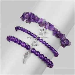 Perles à cristal naturel à la mode perle Bracelets Aile en alliage Aide étoile Bracelet tissé fait à la main ensemble pour les femmes bijoux Drop délivre DH0HK