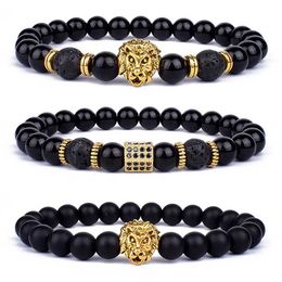 Kralen Fashionable Obsidian Lion Head Charmelet voor mannen Lava Stone Zirkon Prism and Womens New Friendship Sieraden Gifts