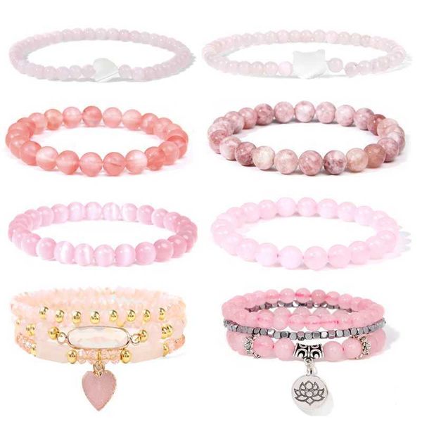 Bracelet de perle rose rose à la mode à la mode à la mode rosée rhodochrosite élastique pour femmes de yoga bijoux de fête de yoga