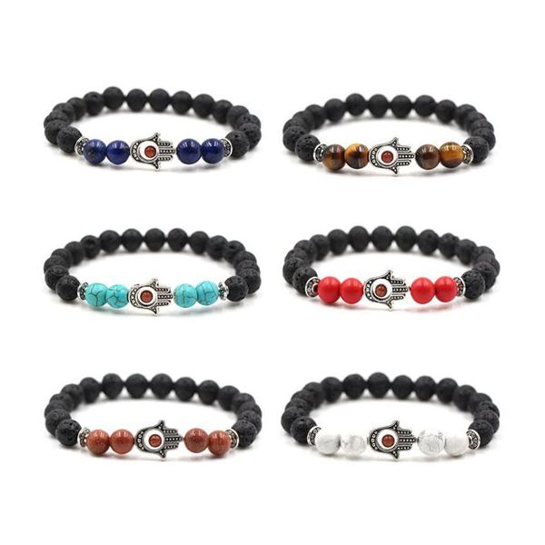 Cuentas Fátima Hamsa Mano Mal de ojo Encanto Lava Roca Pulseras Mujeres Aceite esencial natural Difusor Piedra Brazalete para hombres S Moda Artesanía Dh4Mb