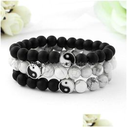 Bracelet de brin féminin perlé classique pierre naturelle blanc et noir bracelets Yin Yang pour hommes femmes ami livraison directe bijoux Dh1Cb