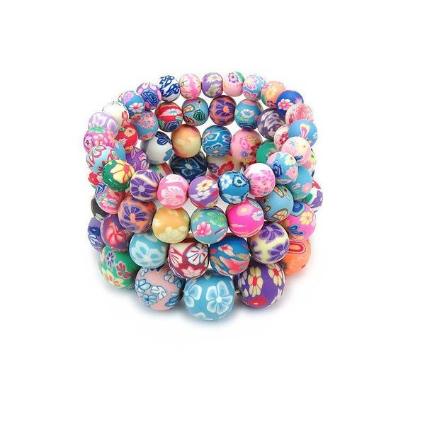 Perlé Fimo Impression Chaînes Bracelets Pour Femmes 8-14 Mm Fleur Doux Y Perles Wrap Bracelet De Mode À La Main Diy Bijoux Drop Delivery Dhrpm