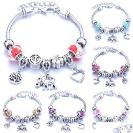 Cuentas Fl aleación amor árbol de la vida elefante hebras pulseras regalo langosta hebilla serpiente cadena brazaletes ajuste joyería gota entrega Dhbm8