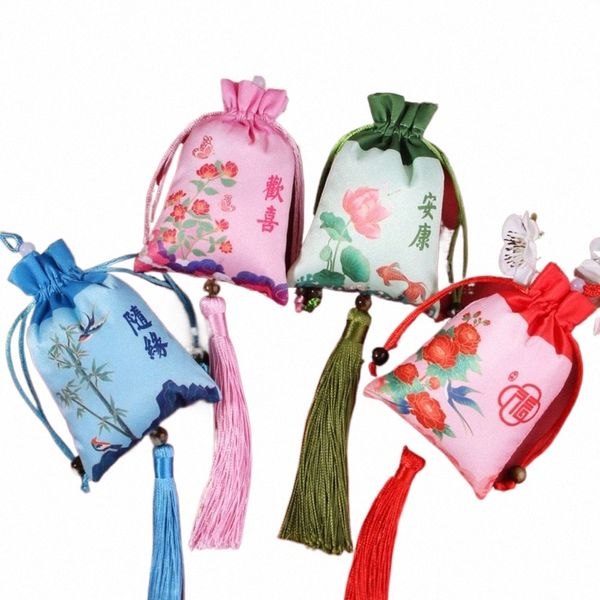perlé Fr gland sac à cordon poisson oiseau bijoux sac d'emballage sac seau mini porte-monnaie style chinois sachet festival v8Rl #