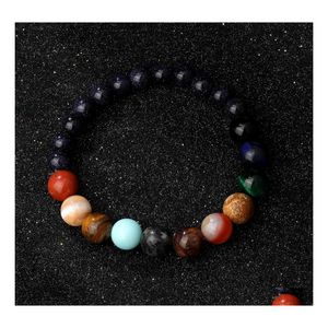 Perlé givré pierre naturelle huit planètes brin bracelet univers galaxie système solaire bracelets pour hommes bijoux cadeau livraison directe Dhgo5