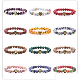 Kralen Gouden Boeddha Leo Leeuwenkop Armband Zwarte Lavasteen Armbanden Agaat Tijgeroog Yoga Sieraden Voor Mannen Vrouwen Drop Levering Dh91H