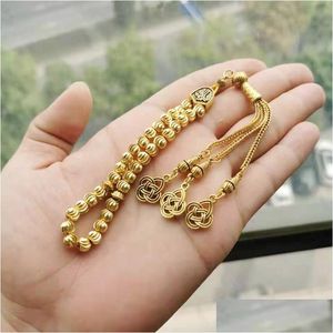 Perles d'or Tasbih Ramadan cadeau accessoires musulmans sur la main islamique 33 perles bracelet petite taille pour brins de poche livraison directe bijoux Dhcgq