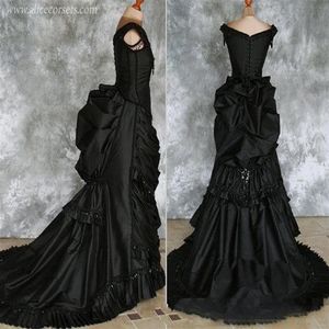 Robe de bal gothique victorienne perlée avec train Vampire Ball Mascarade Halloween Robe de mariée noire de soirée Steampunk Goth 19336P