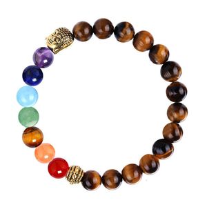 Perles Gu Jin Bouddhiste Bouddha Tête Yoga Reiki Énergie Pierre Sept Pse Roue Bracelet 8 Mm Oeil De Tigre 7 Chakra Livraison Directe Otzdq