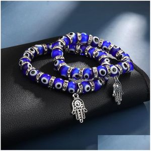 Kralen Hand Evil Blue Eye Charms Strand Armbanden Bangles Kralen Turkse Pseras Voor Vrouwen Sieraden Groothandel Drop Delivery Sieraden Brace Dh4Md