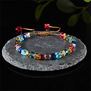 Handgemaakte 4 mm glanzende armband met kralen, kleurrijke zeven chakra-kristalkraal, verstelbare touwkettingarmband voor dames, vrouwelijke charme-sieraden YQ240226
