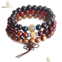 Perlé à la main 6mm 8mm bois tressé perles bracelet pour femmes hommes boho ethnique élastique prier mode bijoux livraison directe juif dhgarden dhvgm