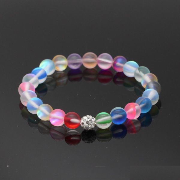 Perlé À La Main 8 Mm Sirène Verre Pierre Bracelet Hommes Femmes Stretch Pierre Naturelle Pierre De Lune Bracelets Avec Strass Pour Bijoux Dr Dhimf