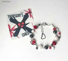 Pulsera de cuentas hecha a mano con cuentas |TXT Thursdays Pulsera con cuentas inspirada en niños |Joyería KPOP |regalo moa |piedra preciosa roja y negraL24213