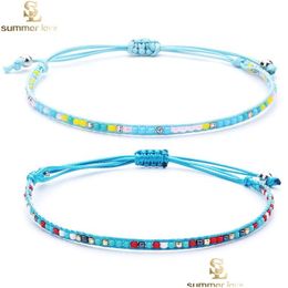Bracelets de chaîne de corde de tissage de bohême faits à la main pour femme hommes perles de rocaille de cristal charmes bracelet bracelet d'amitié mode Jewe Dhjd0