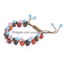 Bracelets de brins de perles tressés à la main pour hommes femmes perles de cristal d'agate de pierre naturelle pendentif bracelet filles dames main J Dhket