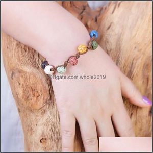 Perlé À La Main Corde Marron Tressé Perles De Pierre De Lave Strand Bracelet Bracelets D'amitié Réglable Huile Essentielle Diffuseur Femmes Juif Dhkdp