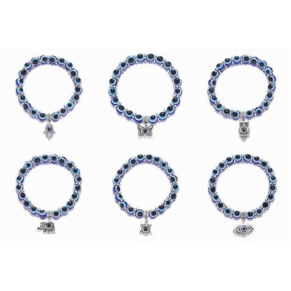 Cuentas hechas a mano Casual 10Mm azul mal de ojo pulsera mano de Fátima pavo mil ojos deseo mujeres resinas brazalete de cuentas pulseras elásticas gota