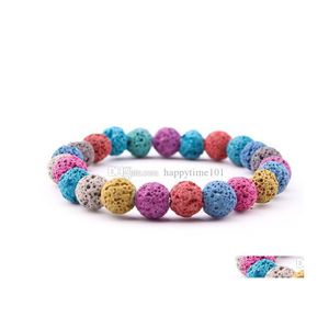 Bijoux de diffuseur de perles faits à la main 10 mm Colorf Lava Bracelets d'énergie en pierre naturelle Roche volcanique Yoga Perles de prière Bracelet Drop Delive Dhb6F