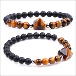Bracelet de chakra en perles d'onyx noir mat fait à la main pour hommes et femmes, cristal de guérison, perles de pyramide de 10 mm, bijoux Dhdhu