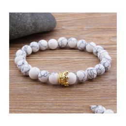 Perles faites à la main filles dames strass cuivre noir couronne charme bracelets de perles avec pierre blanche naturelle bijoux cadeaux goutte D Dhtin