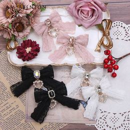 Diademas hechas a mano con cuentas para niña, horquilla de estilo japonés, lazo de encaje bonito y dulce, pasadores colgantes con perlas, Clip para mujer 240106