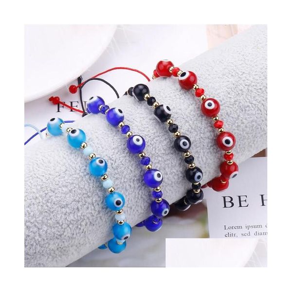 Joyería hecha a mano con cuentas Hebras de vidrio turco Pulsera Cadena de eslabones Amet Evil Eye religioso Pulseras de cristal azul para mujeres Regalo Drop D Dhipq