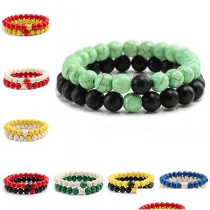 Perlé À La Main Lava Rock Pierre Bracelet Naturel Guérison Bracelets Ensembles Pendentif Énergie Yoga Perles Rondes Protection Accessoire Drop De Dhgsu