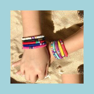 Pulsera de cuentas de arco iris hecha a mano con cuentas Colorf Disco de arcilla polimérica Pulseras de cuentas Boho Surf Apilable Stretch Charm Jewelry para mujeres D Dhmhx