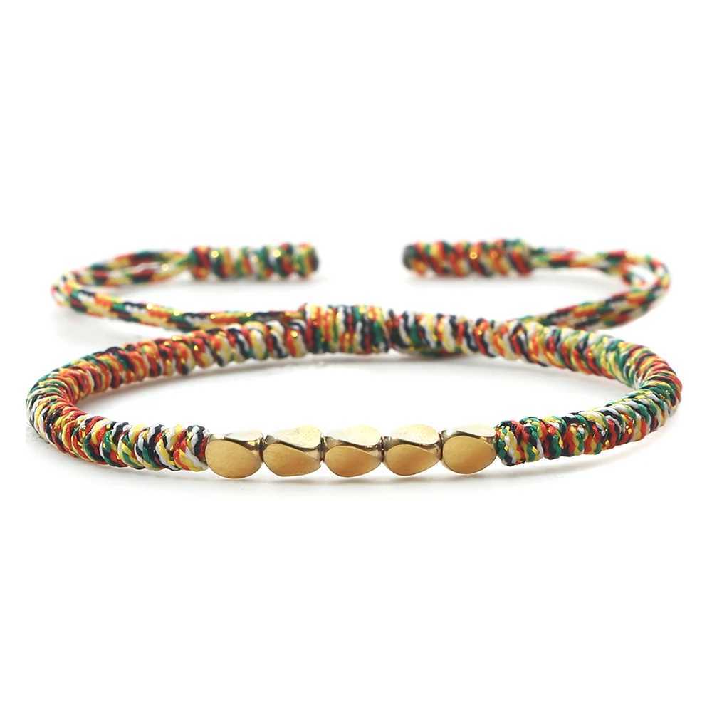 Beaded Handmade Tibetan Buddhist Copper Bead Bracelet Charm Knot Buddha Rope Adjustable Lucky Weaving Thread