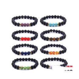 Perlé À La Main Volcanique Pierre De Lave Yoga Bracelets Naturel Agate Perlé Brins Bouddha Hommes Femmes Unisexe Bijoux Top Qualité Drop Deli Dha27