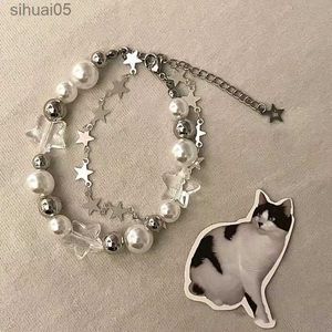 Perlé Harajuku cristal étoile pentagramme perle Bracelet de perles pour les femmes Vintage esthétique charme Double couche chaîne Bracelet bijoux cadeau YQ240226