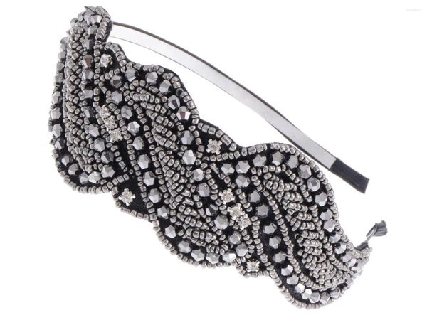 Diadema con cuentas metálicas gunmetal de diez rhinestone riana de cristal de la banda para la banda del cabello gris