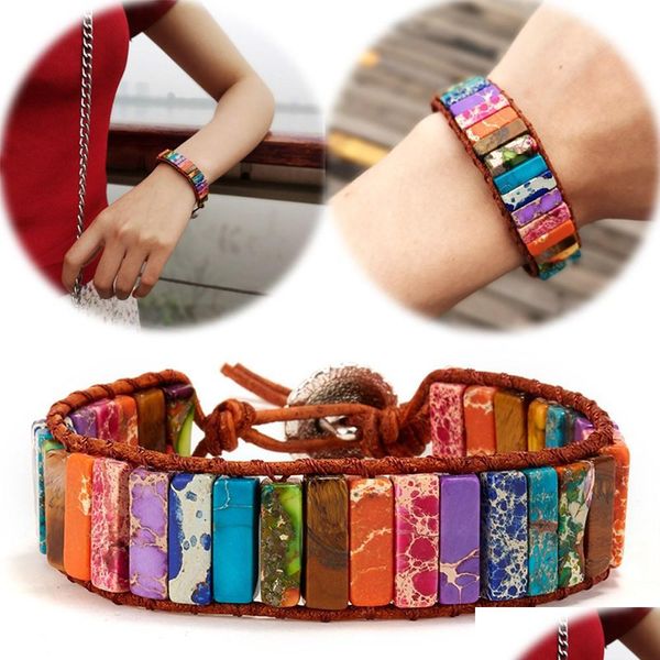 Perlé de haute qualité tissé à la main monocouche Colorf naturel bracelet en pierre impériale créative style national simple en gros goutte livraison dhjte