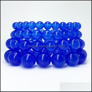 Perles de haute qualité en pierre naturelle Aigue-marine Bracelets Perles rondes Élasticité Corde Bleu Cristal Yoga Femmes Hommes Bracelet Psera Hombr Otgj9
